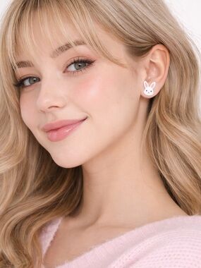Cute White Bunny Stud Earrings